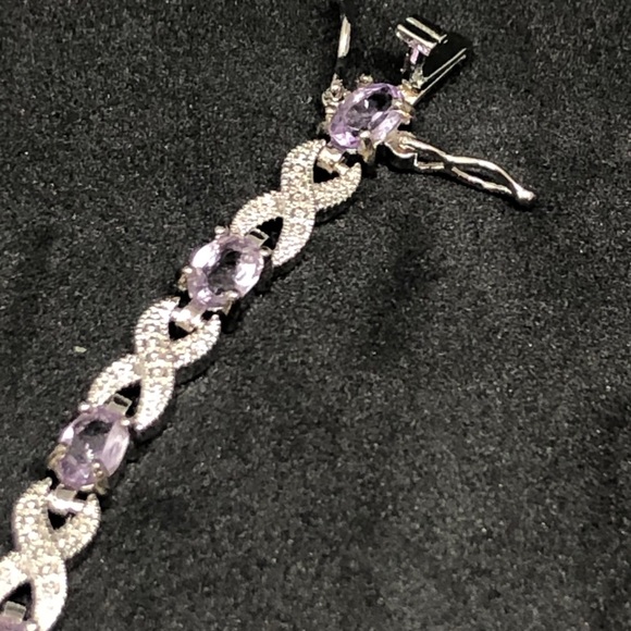 Genuine Amethyst/Diamond Infinity Bracelet - Picture 4 of 14